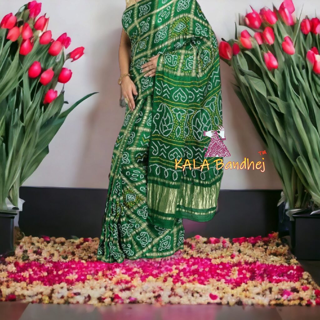 Green Gajisilk Bandhani Gharchola Saree Bandhani Kala Bandhej