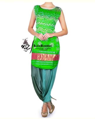 Parrot Gaji Silk Patiala Suit Dress Materials