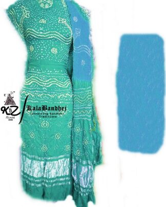 Blue-Green GajiSilk Bandhani DressMaterial Dress Materials