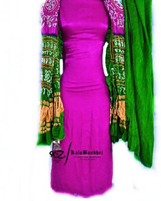 Blue-Green GajiSilk Bandhani DressMaterial Dress Materials