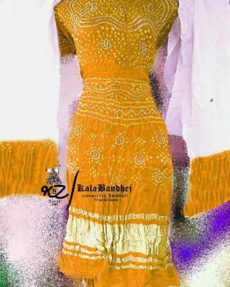 Rust-White Gajisilk Bandhani DressMaterial Dress Materials