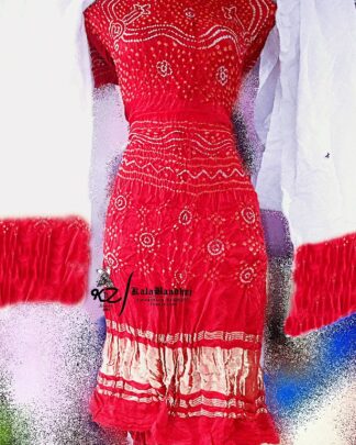 Red-White Gajisilk Bandhani DressMaterial Dress Materials