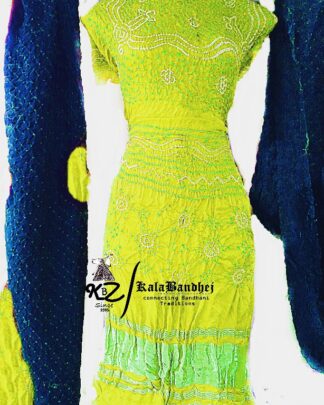 Lemon-Yellow-Light-Blues Gajisilk Bandhani Dressmaterial Dress Materials