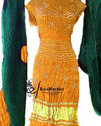 Rust-m Green GajiSilk Bandhani DressMaterial Dress Materials