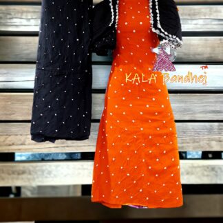 Black-Orange Cotton Bandhani Dress Material