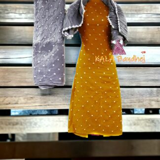 Lemon-Rust Cotton Bandhani Dress Material Cotton Suit