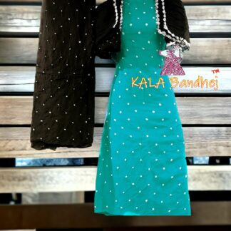 Black-Aqua Rama Cotton Bandhani Dress Material