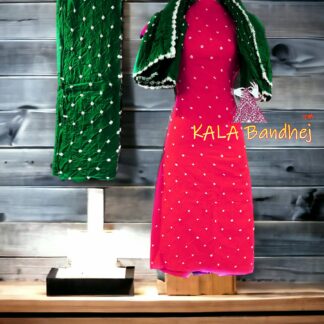 Green-L Red Cotton Bandhani Dress Material Cotton Suit
