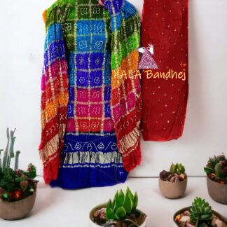 Cool Red Bandhani Multi Gharchola Dress Material Bandhani Dress Material