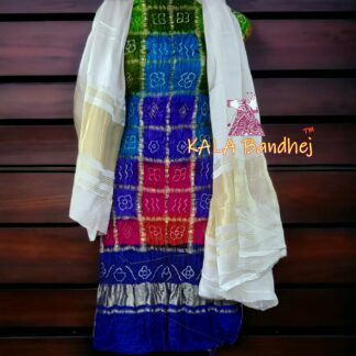 Blue White Bandhani Multi Gharchola Dress Material Dress Materials