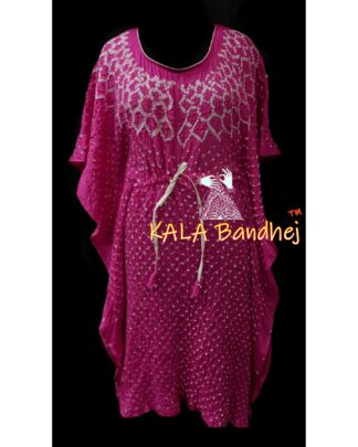 Pink Bandhani Kaftan In Modal Silk Explore