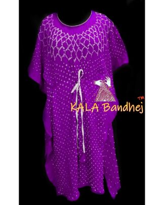 Magenta Bandhani Kaftan In Modal Silk Explore