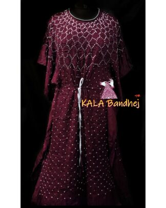 Maroon Bandhani Kaftan In Modal Silk Explore