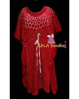 Red Bandhani Kaftan In Modal Silk Explore