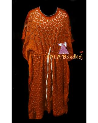 Rust Bandhani Kaftan In Modal Silk Explore