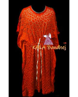 Orange Bandhani Kaftan In Modal Silk Explore