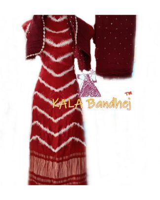 Red Brown Leheriya Bandhani Shibori Dress Material Dress Materials