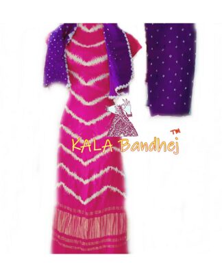 Pink Brinjal Leheriya Bandhani Shibori Dress Material Dress Materials