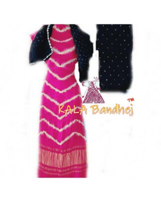Pink Black Leheriya Bandhani Shibori Dress Material Dress Materials