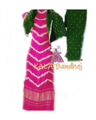 Pink Green Leheriya Bandhani Shibori Dress Material Dress Materials