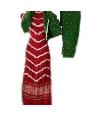 Red Green Leheriya Bandhani Shibori Dress Material Dress Materials