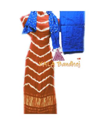 Rust Sky Leheriya Bandhani Shibori Dress Material Dress Materials