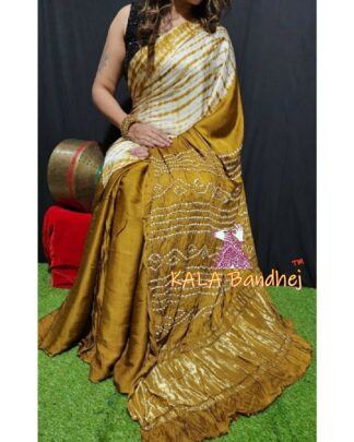 Mustered Shibori Bandhani Saree Pure Modal Silk Bandhani Saree