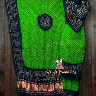 Green Parrot Bandhani Dress Material Modal Silk Dress Materials