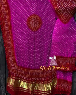 Red Pink Bandhani Dress Material Modal Silk Dress Materials