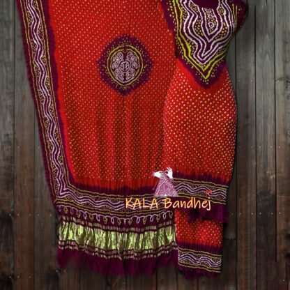 Red Brown Bandhani Dress Material Modal Silk Dress Materials