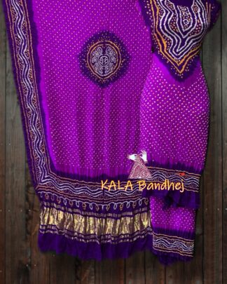 Purple Pink Bandhani Dress Material Modal Silk Dress Materials