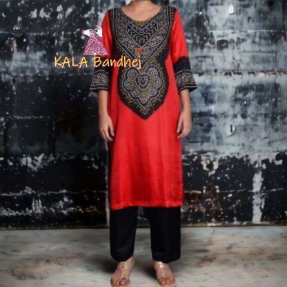 Black Red Abha Pure Gaji Silk Bandhani Suit Designer Abha