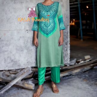 T Blue Abha Pure Gaji Silk Bandhani Suit Designer Abha