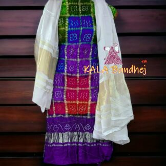 Red White Bandhani Multi Gharchola Dress Material Dress Materials