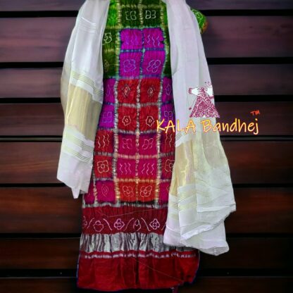 Red White Bandhani Multi Gharchola Dress Material Dress Materials