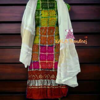 Rust White Bandhani Multi Gharchola Dress Material