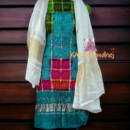 Aqua White Bandhani Multi Gharchola Dress Material Dress Materials