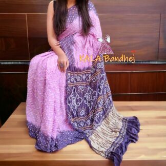Lavender Light Pink Pure GajiSilk Bandhani Saree Bandhani Saree