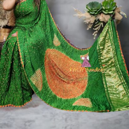 Mahendi Parrot Shibori Bandhani Saree Pure Modal Silk Bandhani Saree