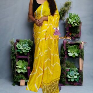 Yellow Shibori Leheriya Saree Pure Modal Silk Explore