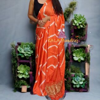 Orange Shibori Leheriya Saree Pure Modal Silk Explore