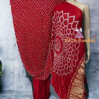 Red Makdi Bandhani Saree Pure Modal Silk Bandhani Saree