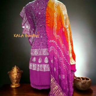 Rust Bandhani Banarasi Dress Material Pure Georgette Silk Banarasi Bandhani Dress