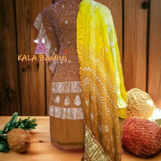 Rust Bandhani Banarasi Dress Material Pure Georgette Silk
