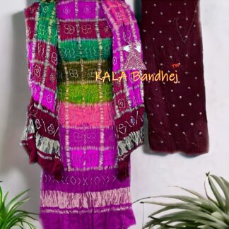 Magenta Marron Bandhani Multi Color Gharchola Dress Material Pure GajiSilk
