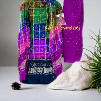 Navy Magenta Bandhani Multi Color Gharchola Dress Material Pure GajiSilk