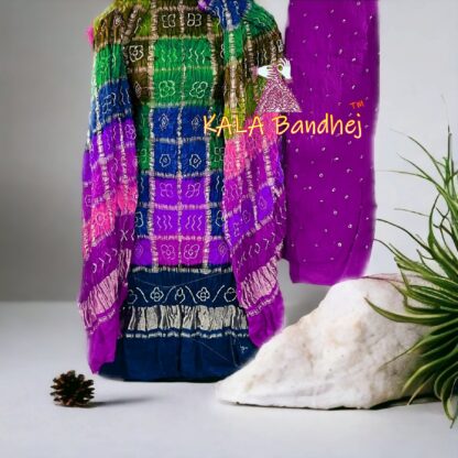 Navy Magenta Bandhani Multi Color Gharchola Dress Material Pure GajiSilk Bandhani Dress Material