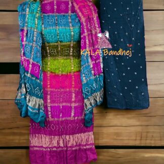Pink Morpitch Bandhani Multi Color Gharchola Dress Material Pure GajiSilk