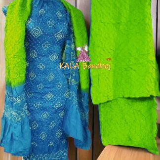 Parrot Rama Bandhani Dress Material Pure GajiSilk Bandhani Dress Material
