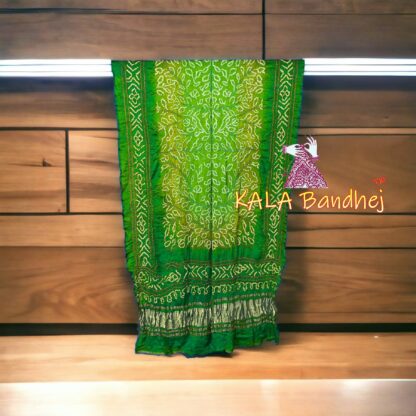 Mahendi Parrot Ambadal Bandhani Dupatta Pure Gaji Silk Ambadal Design